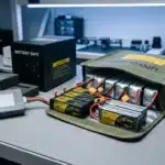 Batteries LiPo et chargeur dans atelier électronique